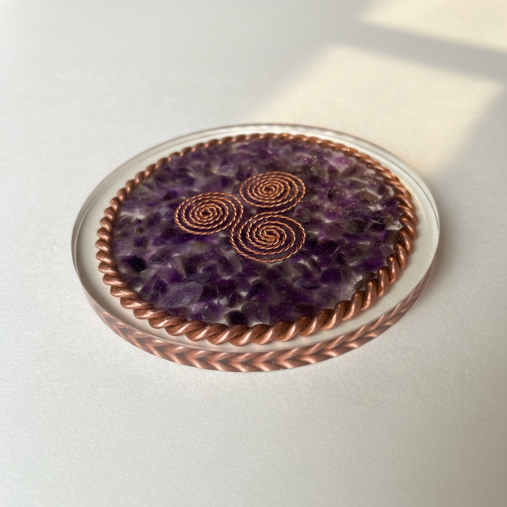 Amethyst coaster three-quarter view
